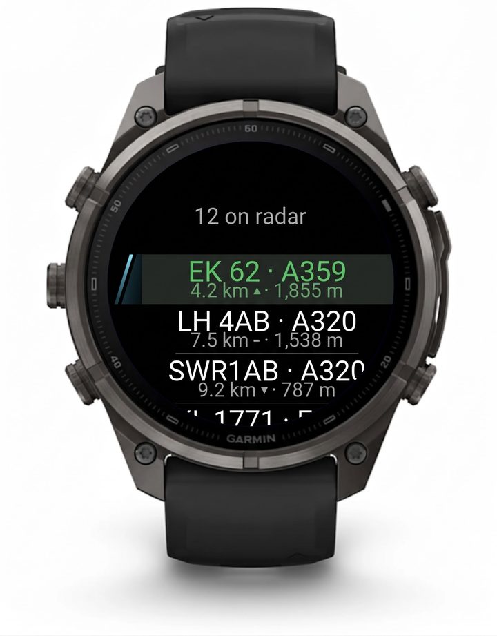 Smartwatch mit der Tailradar-Radarliste